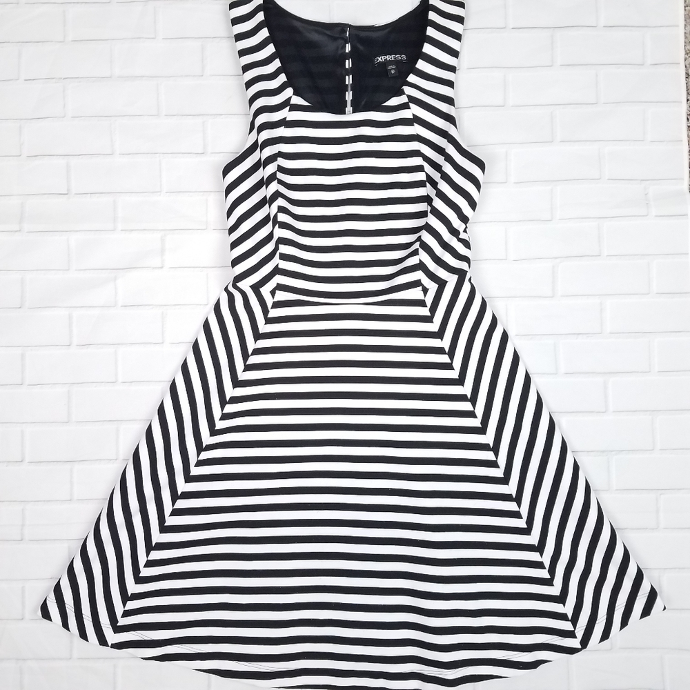 Express black and white skater dress